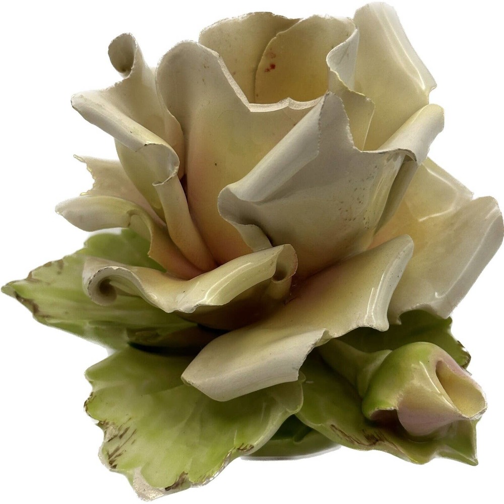 VTG Capodimonte PINK ROSE CANDLE HOLDER Figurine Handle‎ Candlestick Italy Made